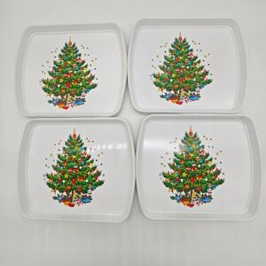 Vintage Christmas Tree Plastic Serving Trays- Ullman- Set of 4